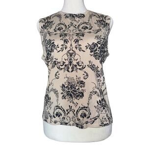 City Silk Knitwear Ivory Black 75% Silk Sleeveless Knit Top Petite Size P/M Flat